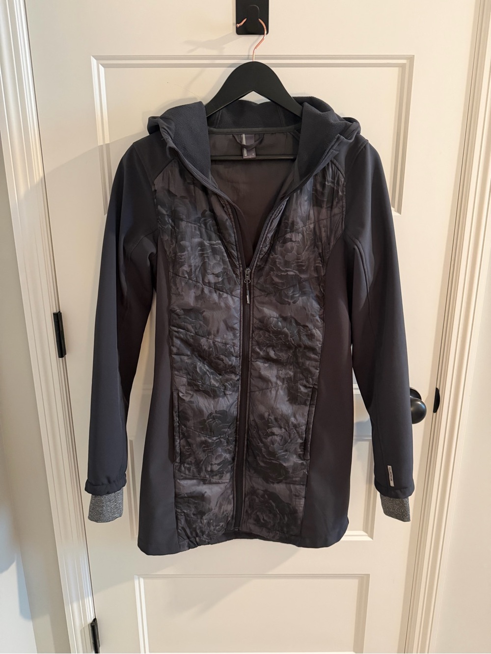Women's Hooded Quilted rain resistant Jacket - Charcoal Gray